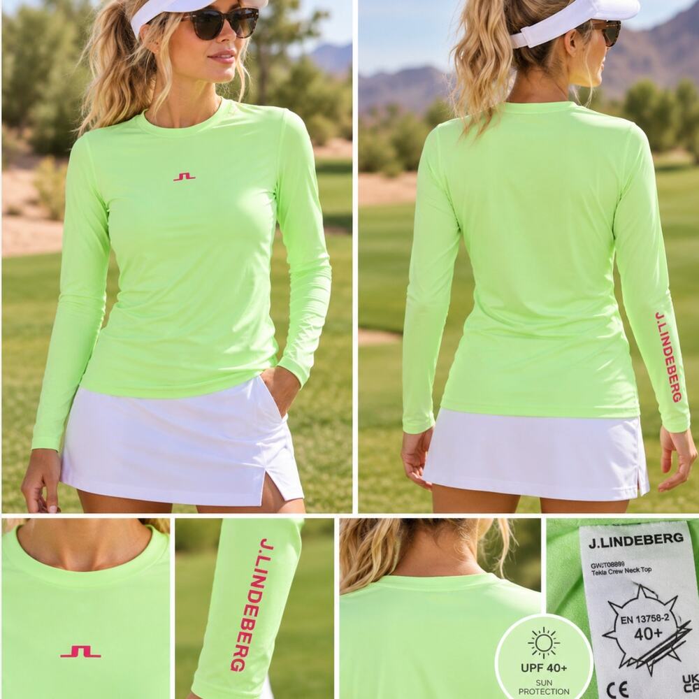 J.Lindeberg Tekla Golf Top Paradise Green UPF 40+ Long Sleeve 4 Way Stretch SZ L